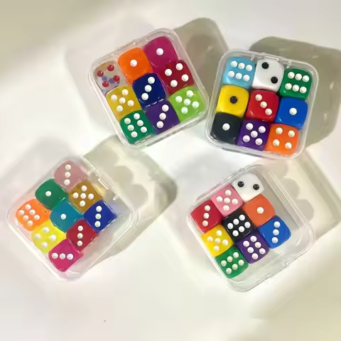 14mm/16mm Boxed 9 Pieces Dice Acrylic Throwing Dice Point Dice Set Transparent Boxed Dice Sieve for 