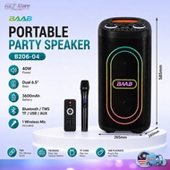 BAAB B206-04 PORTABLE PARTY SPEAKER 40W PORTABLE SPEAKER WITH MICROPHONE , RGB Light, TWS, USB, TF C