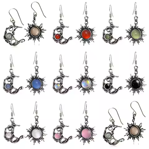 Silver Color Fashion Bohemia Sun Moon Earrings Crystal Drop Earrings Women Female Earring Jewelry Gi