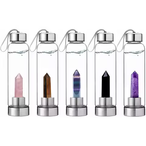 Crystal Water Bottle Gem Water Bottle Crystal Glass Water Energy Bottle Wellness Gem Water Bottle Wi