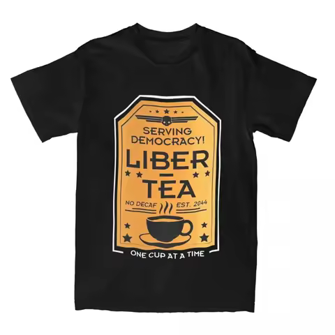 Apparel Men Cotton Awesome Cup of Liber-Tea Tees Short Sleeve Clothing Graphic Printed Helldivers 2 