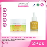 KULIT CERAH ANTI BREAKOUT (Animate Glowing Gel Mango + Salmon DNA Animate 24K Gold Serum)