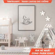 Tranh treo tường Rocking horse nursery wall line drawing minimalist nursery decor toy art baby poste