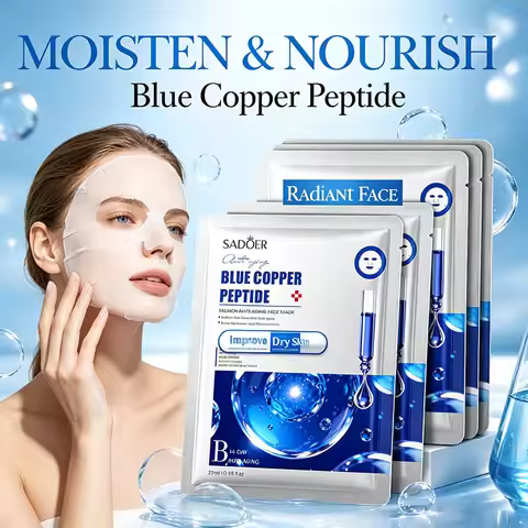 5pcs SADOER Blue Copper Peptide Anti Aging Face Mask Deep Hydrating Improve Dry Skin Reduce Fine Lin