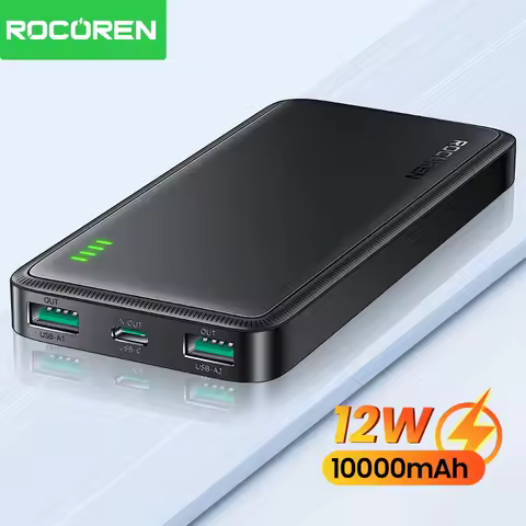 Rocoren 10000mAh Power Bank Portable Charger External Battery PoverBank 10000 Fast Charging Powerban