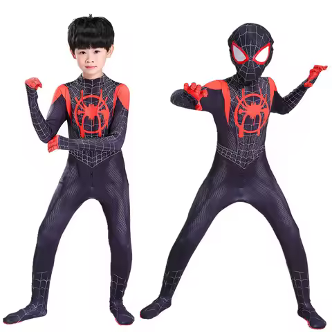Children Miles Morales Spiderman Cosplay Costume Party Bodysuit Kids Spiderman JumpSuit Superhero Bo