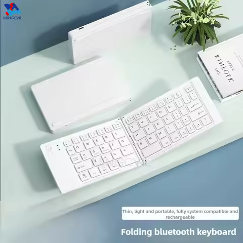 MINGCVIL Mini Foldable Wireless Keyboard Slim Portable Bluetooth Keyboard Rechargeable Folding Keybo
