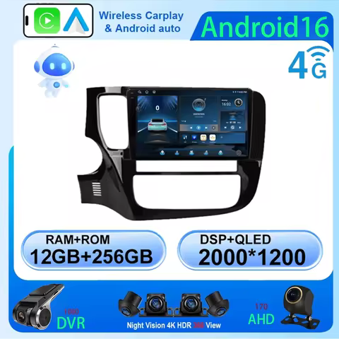 Android 16 Carplay Auto Car Radio For Mitsubishi Outlander 3 GF0W GG0W 2012-2018 Multimedia GPS vide