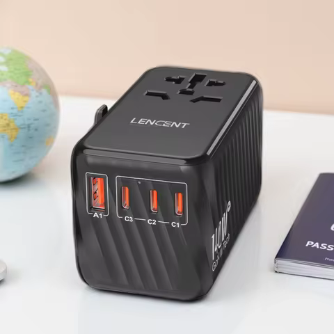 LENCENT 120W/100W/85W/65W GaN International Travel Adapter with USB-A+Type-C Fast Charging Adapter E