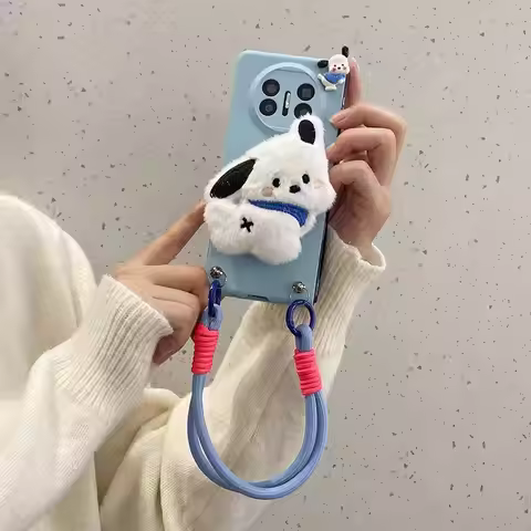 Luxury Furry Cute Dog Holder Phone Case For Huawei Mate X6 X5 X3 X2 Mate XS2 Honor Magic V2 VS Lanya