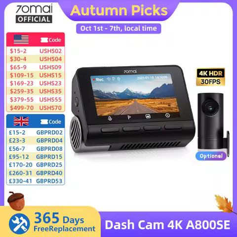 70mai Dash Cam 4K A800SE UHD Support Dual-Channel 24H Parking HDR Supercapacitor Wifi 6 Voice Contro