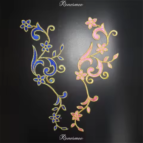 1Pair/2pc Flower Patches Lace Appliqued Mirror Pair Floral Opera Dress Iron On Embroidery Trims Appl