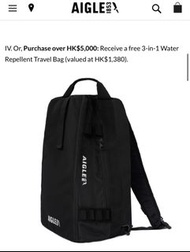 AIGLE  黑色 3 IN 1 WATER REPELLENT TRAVEL BAG 背囊 手提袋 背包 斜孭袋 旅行袋 全新