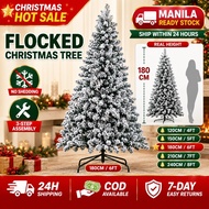 Flocked Christmas Tree 4FT-8FT Frosted White Xmas Tree + FREE 10M LED Light
