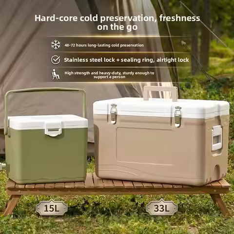 Portable Outdoor Cooler Box Large Capacity Insulated Plastic Cooler for Camping Fishing Car Truck Gi