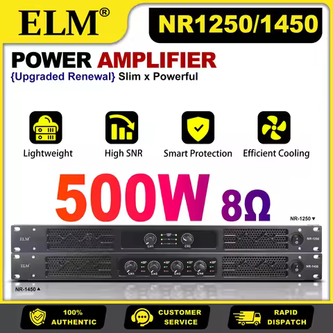 Professional Power Amplifier NR-1250 NR-1450 500W*2/4 Channel Stereo Audio Amplifier 8Ω THD 0.005% f