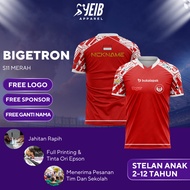 MERAH BIGETRON S11 RED KIDS ESPORT JERSEY FULL PRINTING CUSTOM NAME FOOTBALL JERSEY
