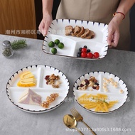 陶瓷分格分餐盘211减脂减肥一人食家用快餐早餐儿童大人定量盘子4-19Ceramic Divided Plate for Meal Portion 211, Suitable for Weight L