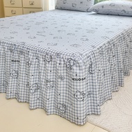 Minimalist Ruffle Bed Skirt Checkered Kitty Pattern Bedsheet Skirting with Elastic Trim Anti-slip Be