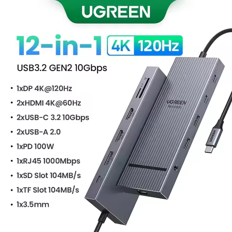 UGREEN 12-in-1 USB HUB Type-C to 2HDMI 4K120Hz DP USB3.2 10Gbps SD/TF RJ45 PD100W for MacBook Dell H