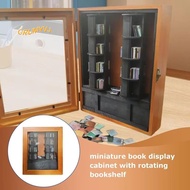 Miniature Bookshelf Wooden Book Nook Library Book Shelf Decor Miniature Reading Nook with Revolving 