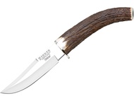 Joker Hunting Knife Luchadera CC71, with Deer Horn Handle, Blade 4.33 inches, Contains Brown Leather