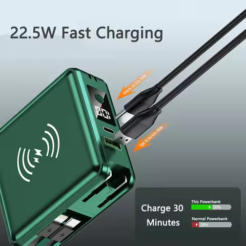 5 in 1 Wireless Charger Power Bank 15000mAh 22.5W Fast Charging for iPhone 15 Samsung Huawei Xiaomi 