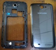 99成新拆機原廠正品 Samsung Galaxy Note2 7100 外殼 中殼 銀框 鐵灰色 電池蓋 總成 鏡面