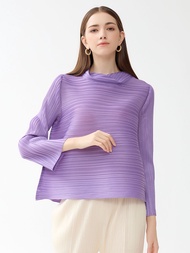 6185 One Size (45-75kg) Autumn Pleated Style Long Sleeve A- Line Scarf Collar Slim Fit Solid Color P