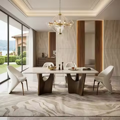 China Foshan Dining Room Furniture Table Set 6 8 Seater Luxury Modern Marble Stainless Steel High En