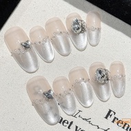 Nude Almond Fake Nails with Cat Eyes Tip Natural Unbreakable Nail Simple Wear for Fingernail DIY Dec