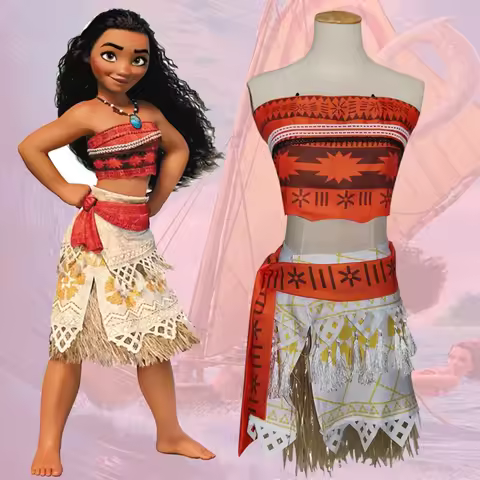 Anime Vaiana Moana Princess Costume Dress Ocean Maui Moana Dress Mao Necklace Girls Adult Kids Party