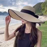 SUNNY VALLEY Large Brim Straw Hat Women Sun Beach Floppy Hat Wide Brim Bowknot Foldable Bucket Hat T