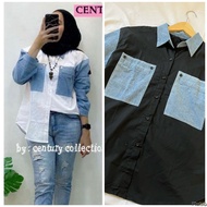 KEMEJA FASHION.ID90 SHIRT DENIM COMBINATIONWanita TREND SHIRT/ 679 678/ 044 DENIM/