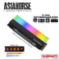 【ฮีตซิ้งระบายความร้อน SSD M.2】ASIAHORSE 5V 3Pin ARGB Cooler Heatsink For PCIE NVME M.2 2280 / Black 