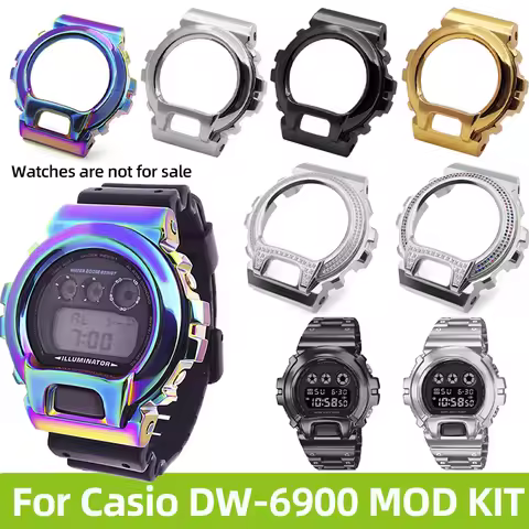 DW6900 Stainless Steel Case&Band for Casio G-Shock DW-6900 Metal Diamond Bezel Bracelet 6900 DW6900 