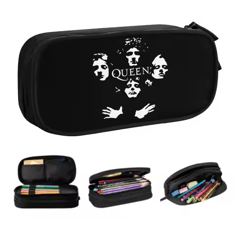Customized Freddie Mercury Queen Band Pencil Case for Boy Girl Large Capacity Pen Box Bag School Acc