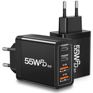 55W European Travel Plug Adapter 2 Pack, European USB C Charger 4-Port Fast Charger Type C Wall Char