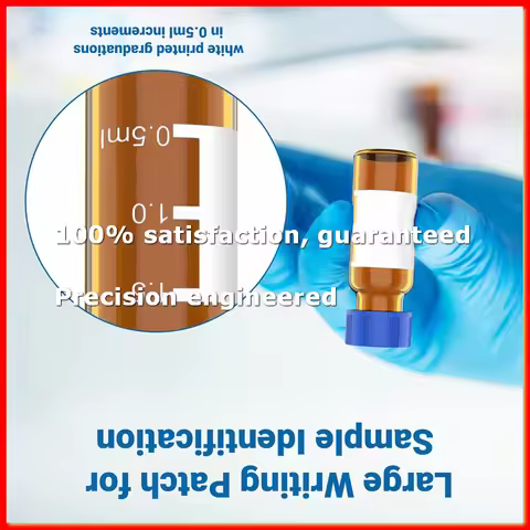 2ML Autosampler Vials Pack Of 100 - HPLC Vials 9-425 Amber Vials with Blue Screw Caps,Red White Sept