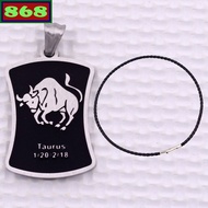Taurus - Taurus stainless steel pendant with black leather necklace + stainless steel hook, Zodiac s