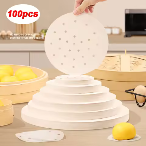 100 Sheets Bamboo Steamer Papers Disposable Non-Stick Steamer Mat Oil Paper Air Fryer Accessories Ki