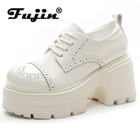 Fujin 9cm Genuine Leather Boots Autumn Female Women Boots Casual Spring Pumps Mary Jane Platform Wed