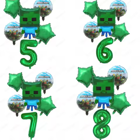 6pcs My World Creeper Balloon 32 Inch Green Number 1-9 Birthday Balloon Set Game Party Decors Balloo