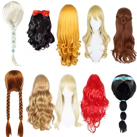 Children Cosplay Wigs Princess Kids Frozen Elsa Anna Cosplay Snow White Accessories Girls Ariel Hall