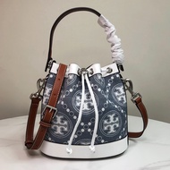 【2 Size】Tory Burch New Women's T Monogram Embossed Leather Bucket Bag Crossbody Bag Shoulder Bag