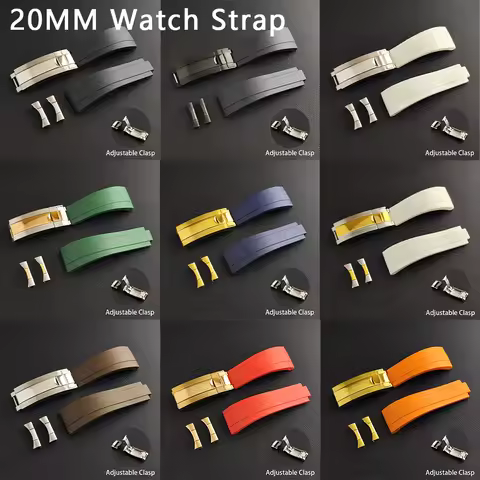 High Quality 20mm Watch Strap And Curved Watch Strap Ends Adjustable Rubber Watch Strap Fits 20mm Wi