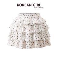 ชุดกระโปรงสั้นลายดอกไม้สไตล์ Y2K สำหรับผู้หญิงในช่วงฤดูร้อน กระโปรงสั้นทรงเค้ก แขนสั้น ชุดสองชิ้นปลอ