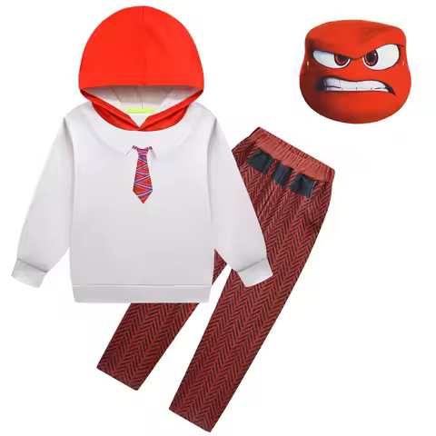 Inside Out 2 Emotions Anger Sweatshirt and Pants Costume Boys Kids Halloween Cosplay Party Dress Up 
