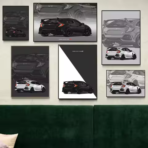 Civic Type R SUV Car Poster Canvas Printing JDM Car Wall Art Decor Japanese Civic Type R Black White