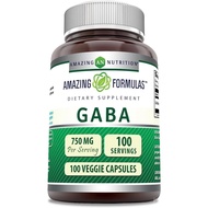 Amazing Formulas GABA Supplement | 750 Mg per Serving | 100 Veggie Capsules | Non-GMO | Gluten-Free 